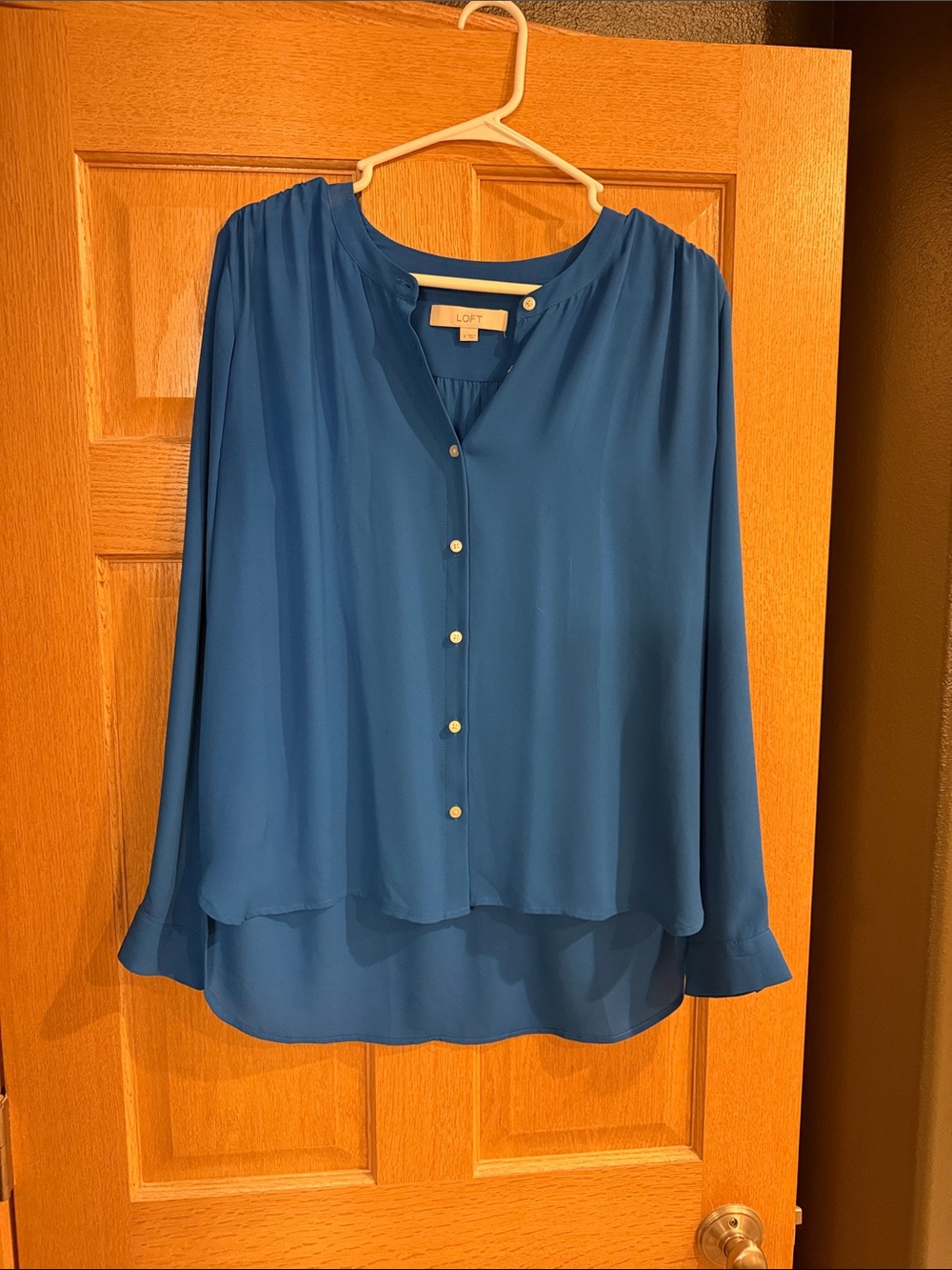 LOFT Teal-Blue Flowing Button Front Blouse